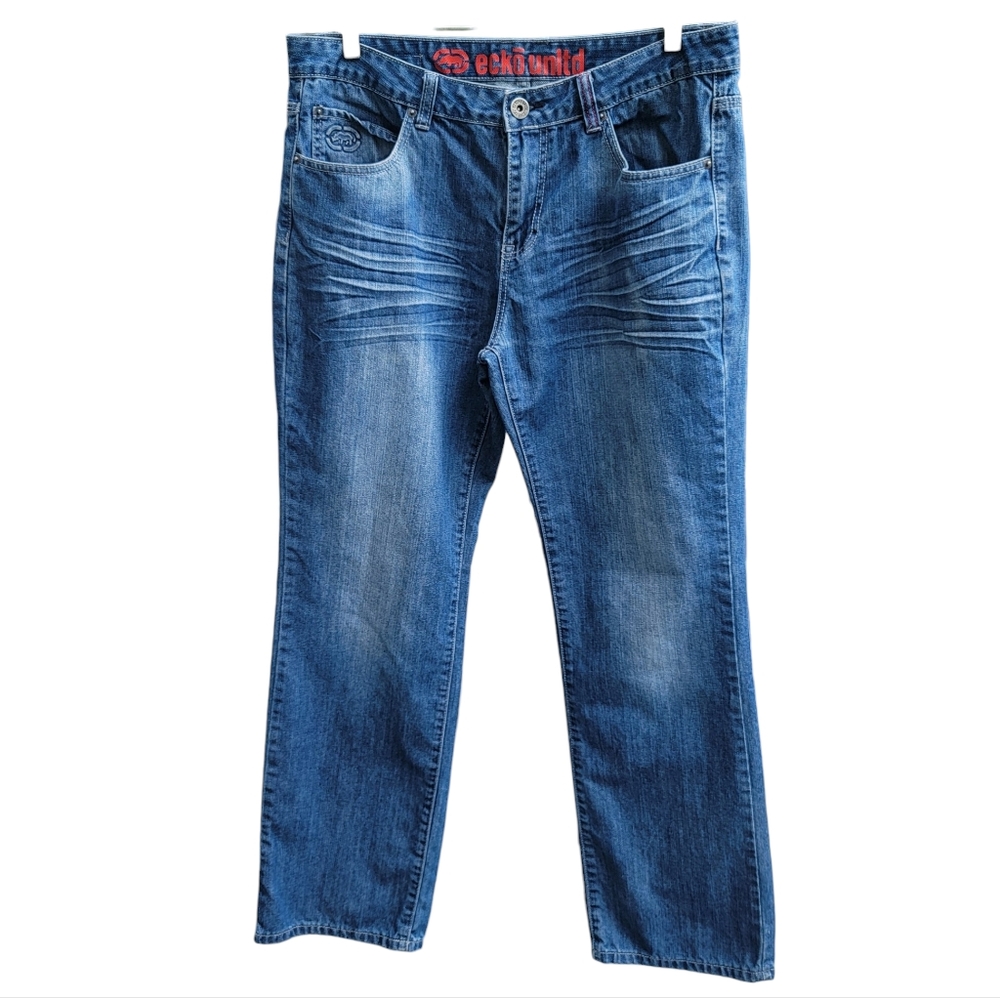 Ecko Unltd Y2K Straight Leg Jeans Relaxed Fit Denim Pants Streetwear Men…